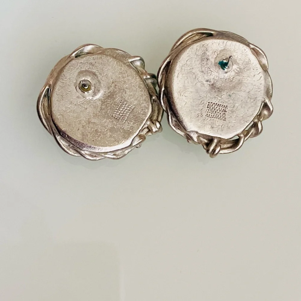 Vintage Silver, Green Yellow Earrings